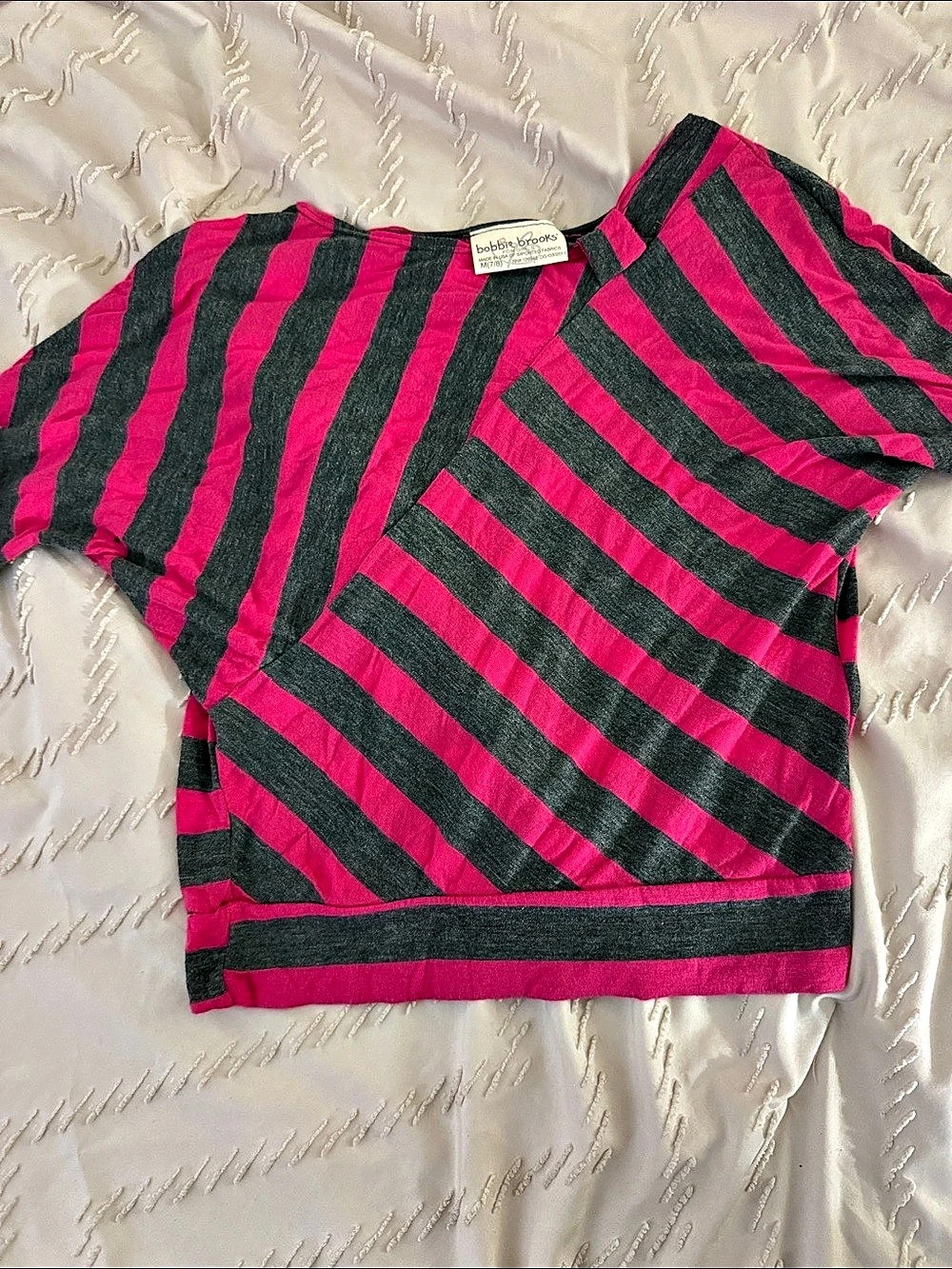 bobbie brooks Striped Short Sleeve Top in Pink & Gray Girls Medium